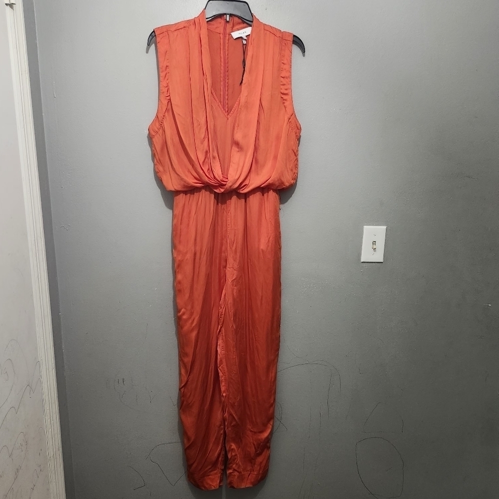 Reiss Women's Kali Draped Neckline Jumpsuit Orange Size 6 FLAW